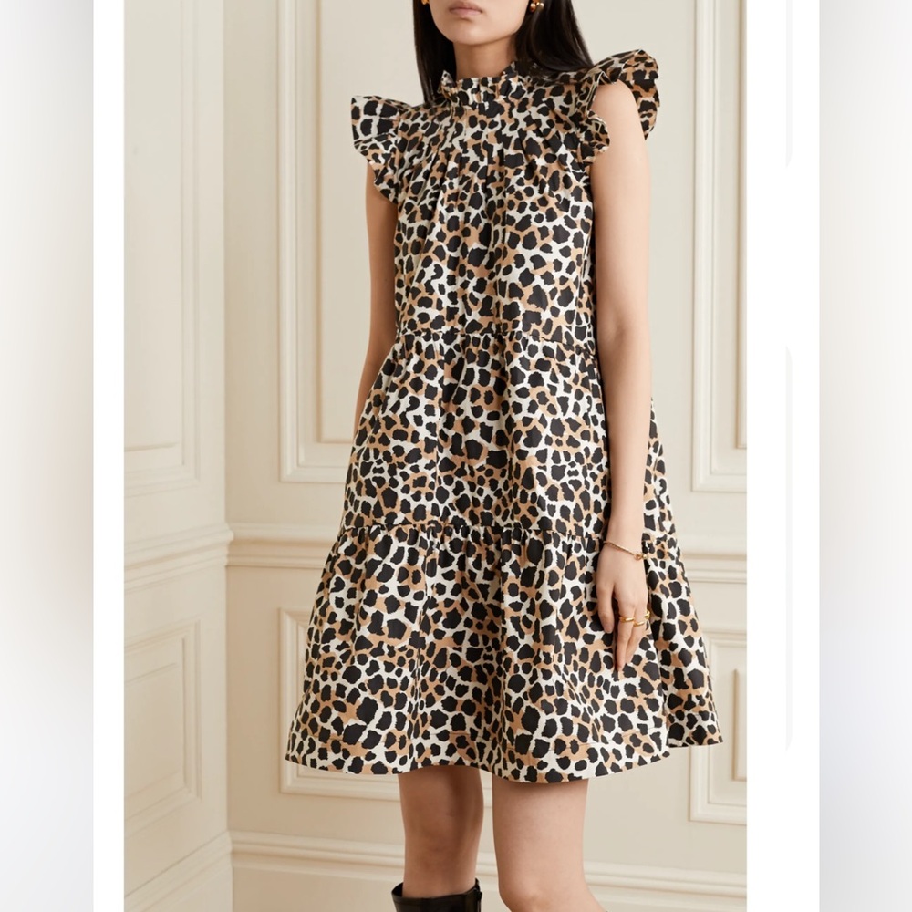 Sea New York Apollo Leopard Print Ruffle Mini Dress Size 2